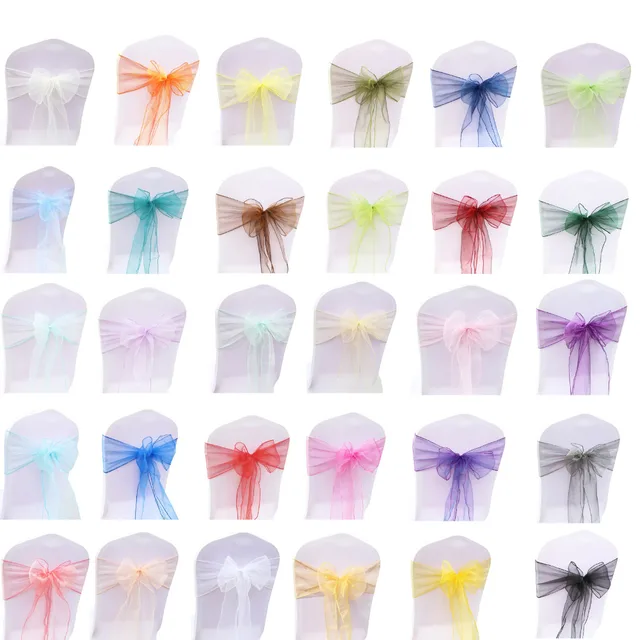 50PCs/lot Wedding Chair Decoration Organza Chair Sashes Knot Bands Chair Bows For for Wedding Party Banquet Event Chair Decors