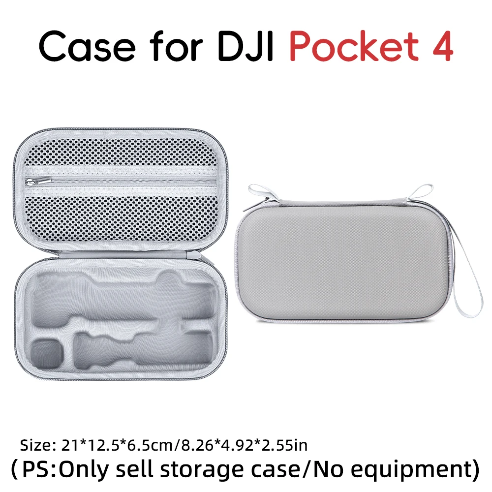 Sac de rangement pour DJI Pocket 4 tenu à la main, avec un fond neutre mettant en valeur sa texture résistante.