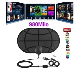 Free Shipping 4K 25DB High Gain HD TV DTV Box Digital TV Antenna 980 Miles Booster Active Indoor Aerial HD Flat Design