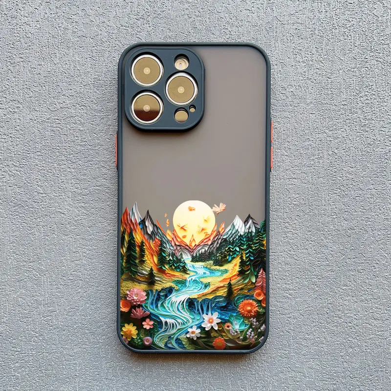 Wald landschaft Berg Fluss Landschaft Handy hülle für iPhone 15 14 13 12 11 Pro Max Mini Plus x xr xs 7 8 stoß feste Rückseite – Detail 9