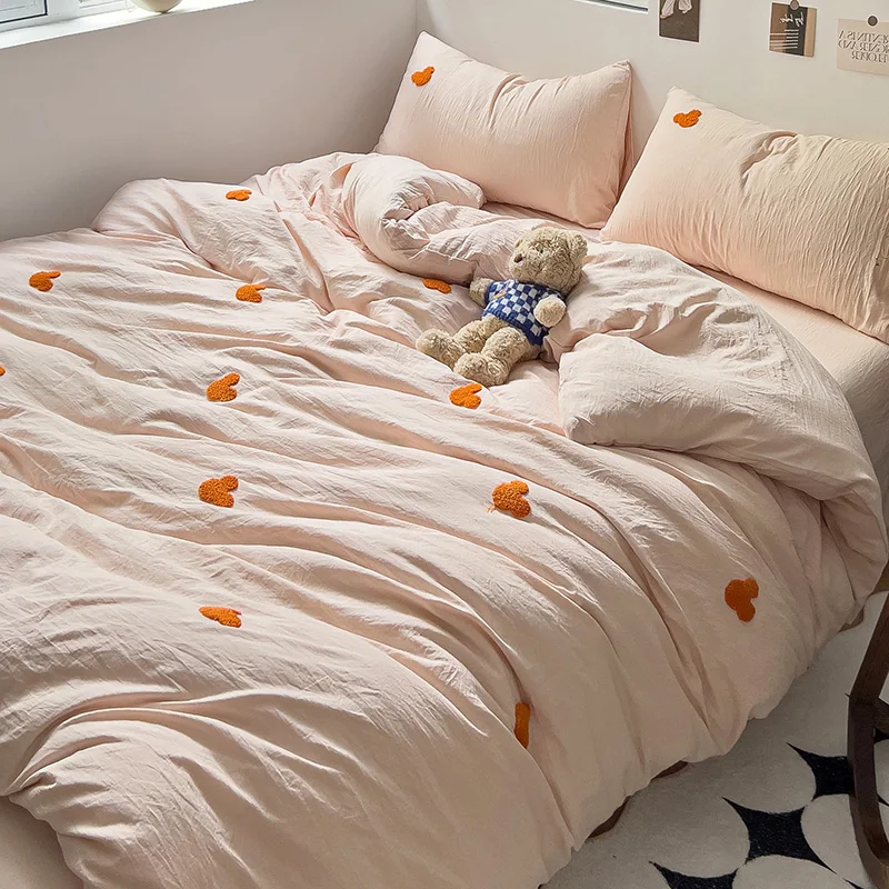 

Bedding Set High Quality Skin Friendly Fabric Duvet Cover Set Solid Color Single Double Size Quilt Cover Set Bed Cover Full Set