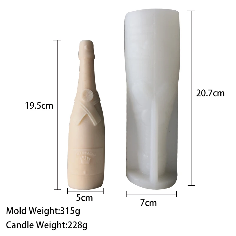 Molde de silicona hecho a mano para decoración del hogar, botella de champán, vela de yeso, artesanía de resina