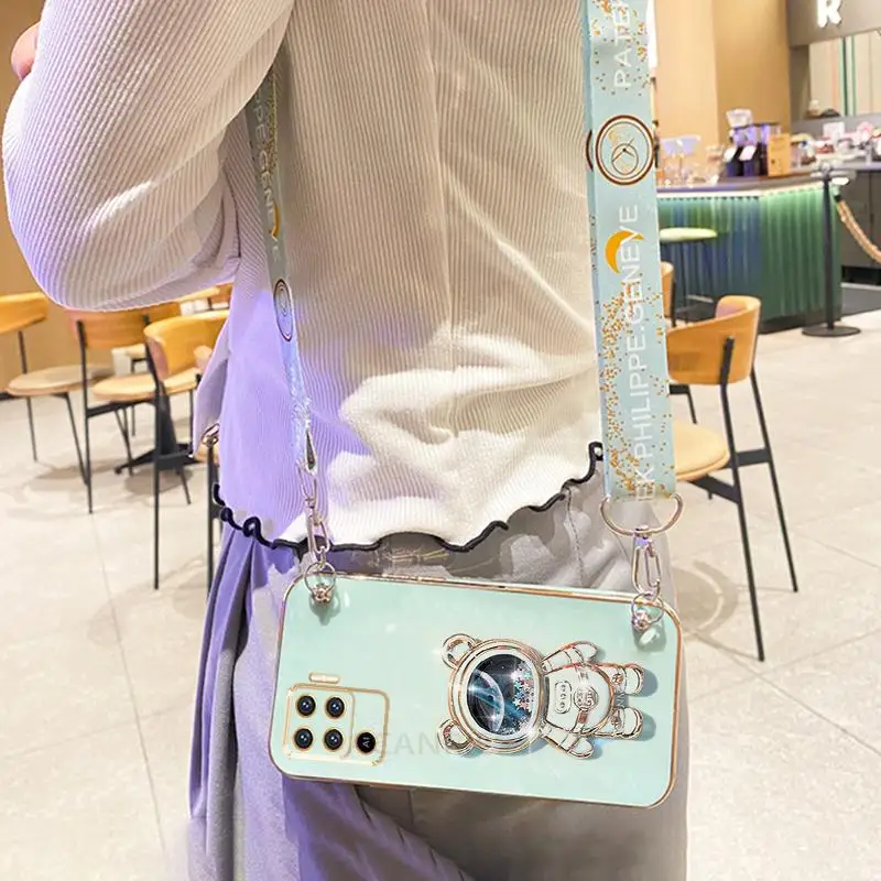 Sleek Plating Crossbody Lanyard Silicone Phone Holder Cover