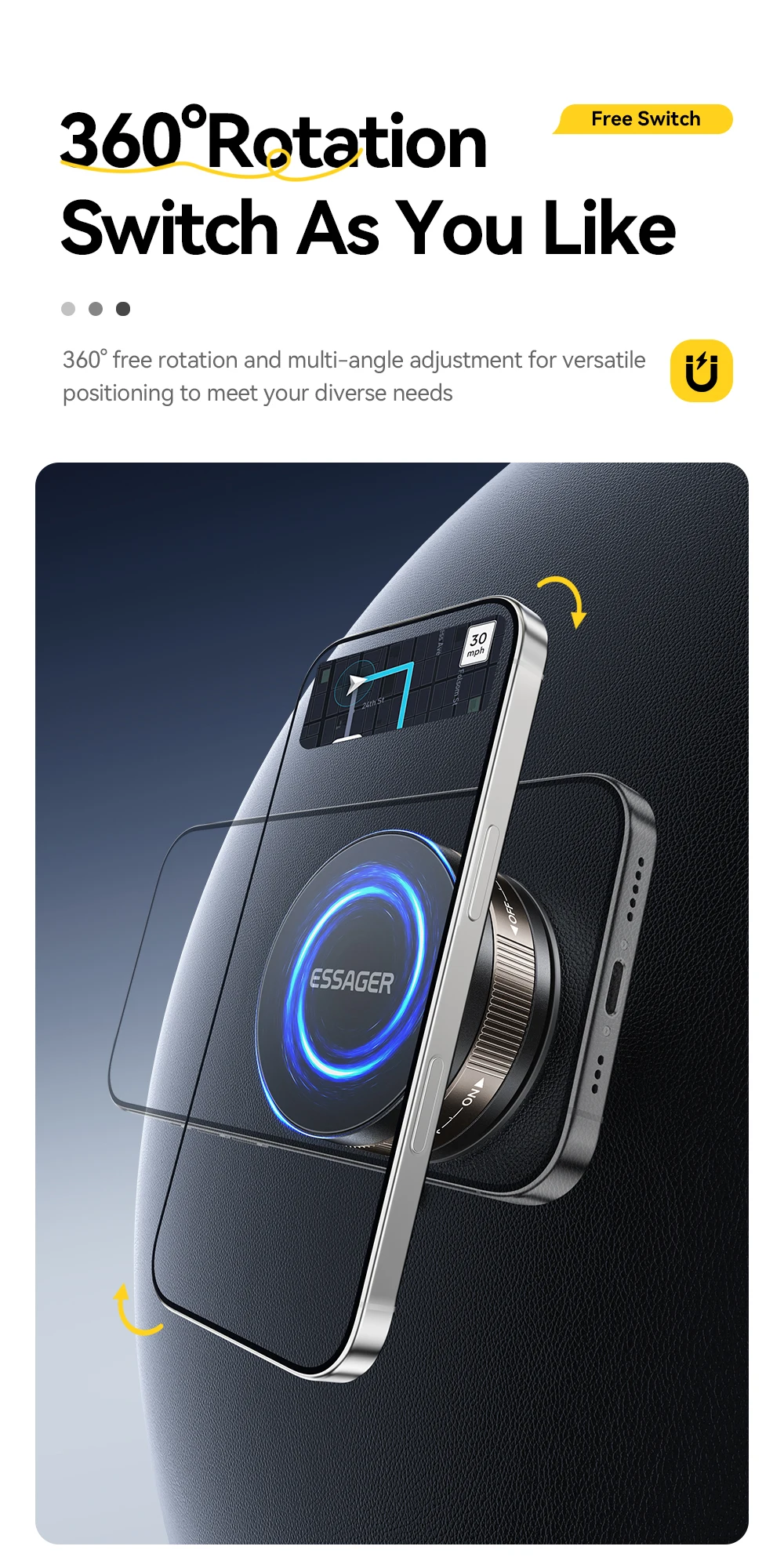Magnetic Wall Holder Phone Stand 360°Rotation Magnetic Suction for iPhone 16 15