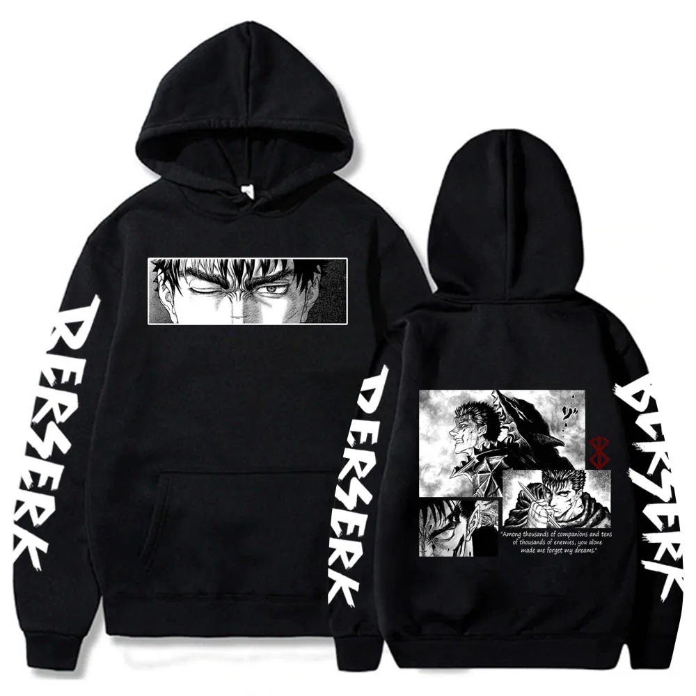

Hot Japan Anime Berserk Guts Pattern Men's Hoodies Loose Pullover Harajuku Anime Cartoon Eyes Prined Funny Sweatshirt Unisex