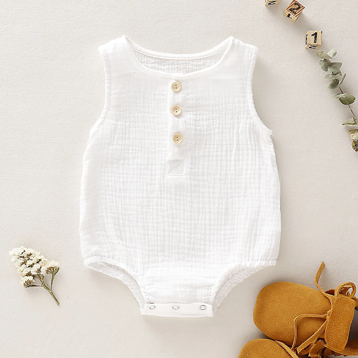 Summer Newborn Infant Baby Boys Girls Romper Muslin Jumpsuits Sleeveless Newborn Rompers Fashion Baby Clothing 4