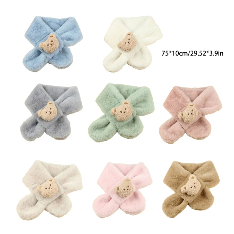 Cartoon Winter Baby Scarf Cute Bear Plush Scarves for Kids Boys Girls Korean Solid Color Children Warm Faux Fur Neckerchief