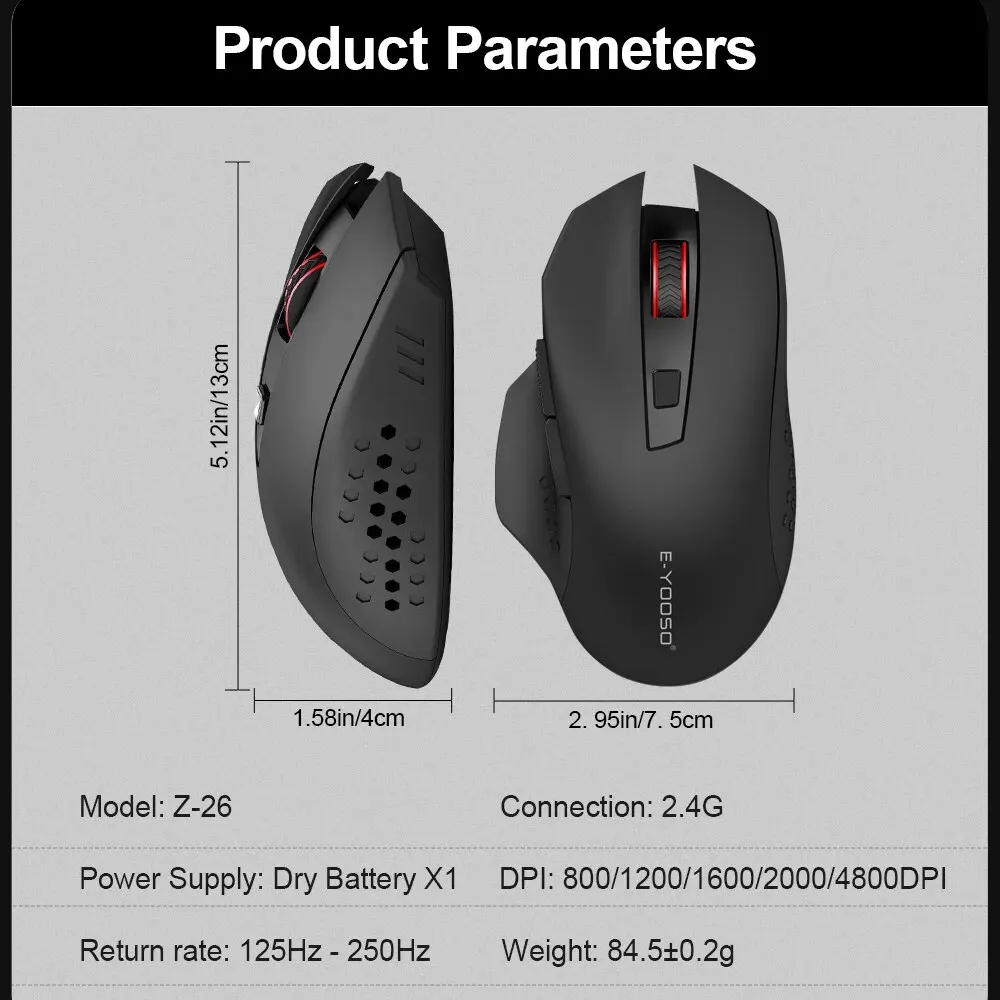 Gaming Mouse Wireless Mouse Wireless Gaming Mouse Ergonomic Mouse Wireless Optical Mouse E-YOOSO X-26 USB 2.4G Wireless 4800 DPI 5 Buttons Optical for Computer Laptop PC