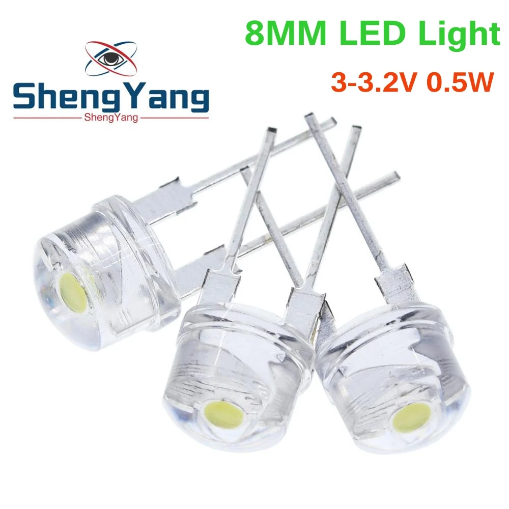 Led Diode TZT 10PCS F8 8MM White Blue Green Red Yellow LED Super Bright Straw Hat Light Emitting Diode Highlighted White 0.5W Astigmatism