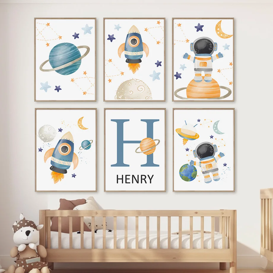 Rocket Astronauti Pianeta Spazio Esterno Poster E Stampe Su Tela Pittura Nordic Wall Art Immagini Per La Camera Dei Bambini Decorazioni Per La Casa