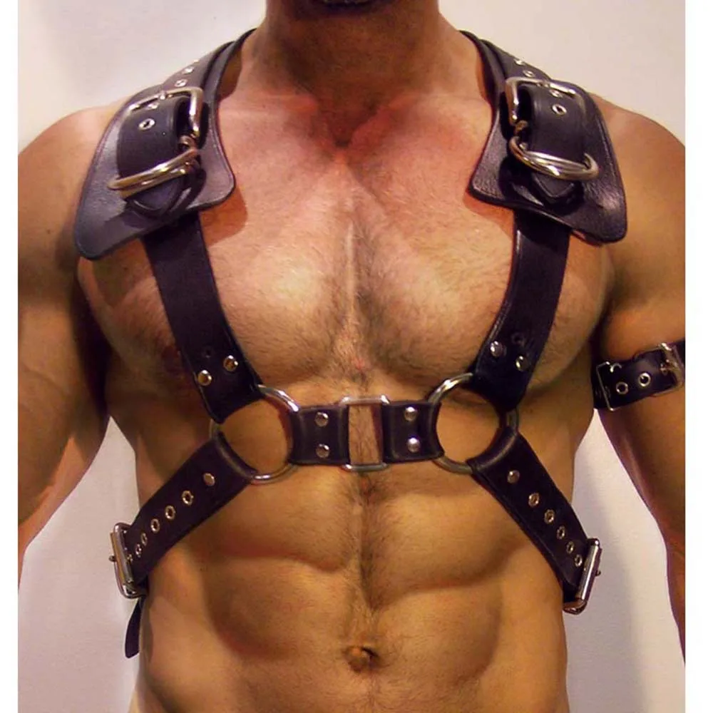 

Men's Black Leather Harness Fitness Men Pecs Bigger Muscle Harness Chest Belt Gogo Dancer Club Wear Adult Costumes