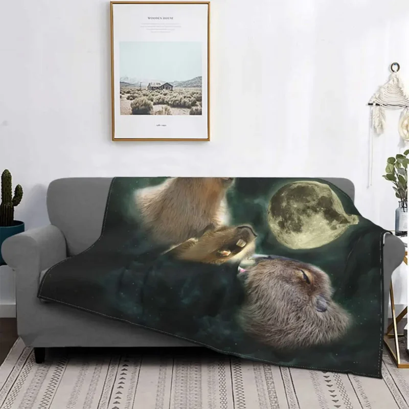 

Мягкое Флисовое одеяло capybaba, дышащее мягкое одеяло с принтом Луны для дивана, спальни, плюшевое тонкое одеяло