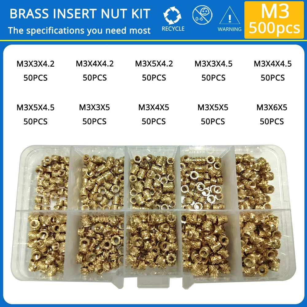 brass hot melt insert nut M2 M2.5 M3 M4 M5 M6 brass heat set insert nut hot melt knurled threaded inserts for 3d print embedment copper nut assortment kit