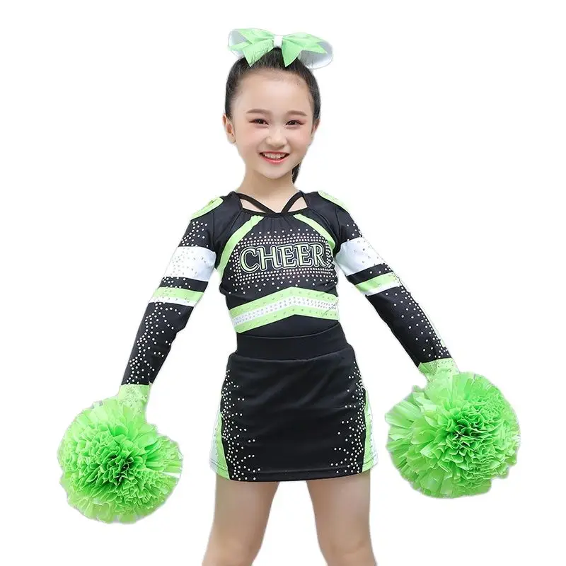 Kids Girls Shiny Drill uniforme Da Cheerleader Costume Da ballo manica  lunga con scollo tondo e spalle scoperte uniforme Cosplay Cheerleader Da -  AliExpress