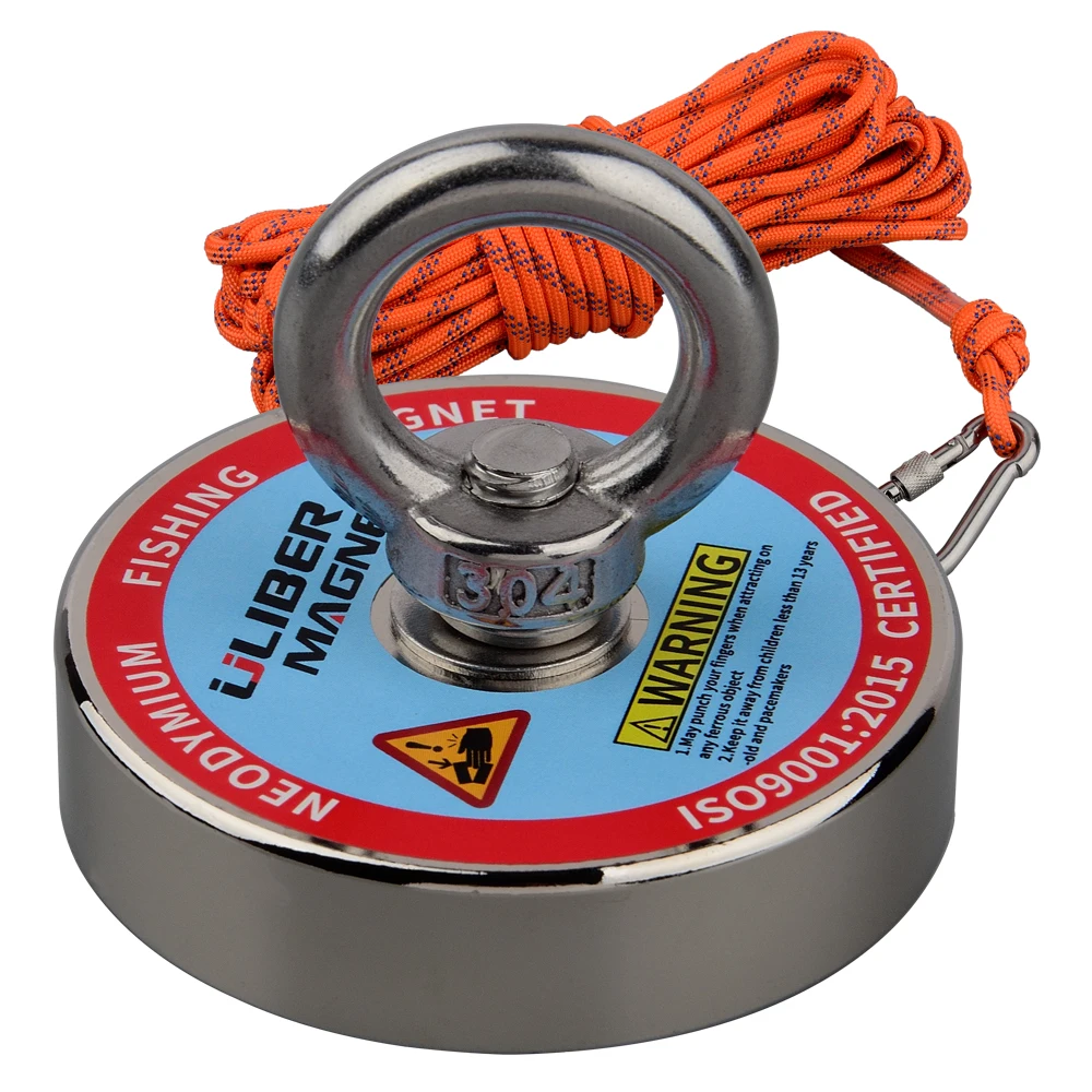 150KG Vertical  Strong Neodymium Magnet Search Magnets D60mm Super Power Salvage Fishing Magnet with Searching 10M Rope