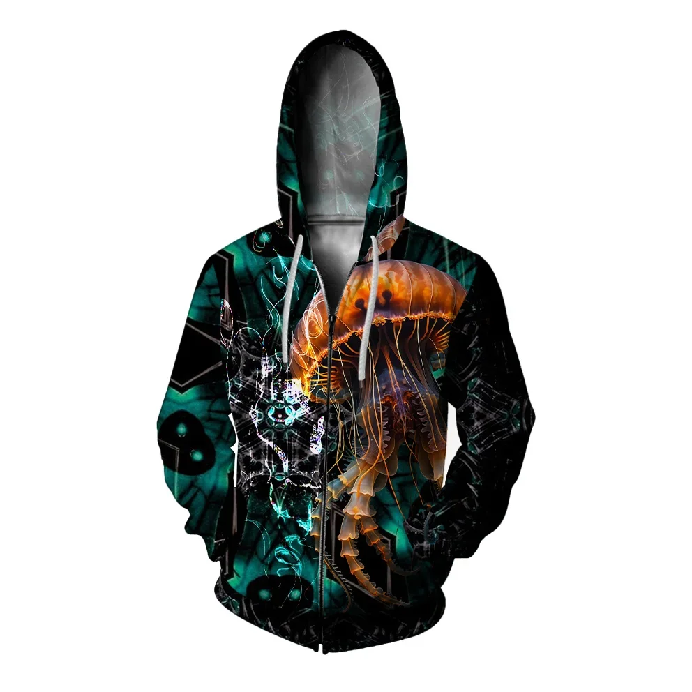 thumbnail image 1 of Sudadera con capucha de otoño para hombre Sudadera con estampado de ballena de moda para hombre Sudadera con capucha moderna y versátil Ropa Y2K Sudadera con capucha con cremallera, 1 of 5