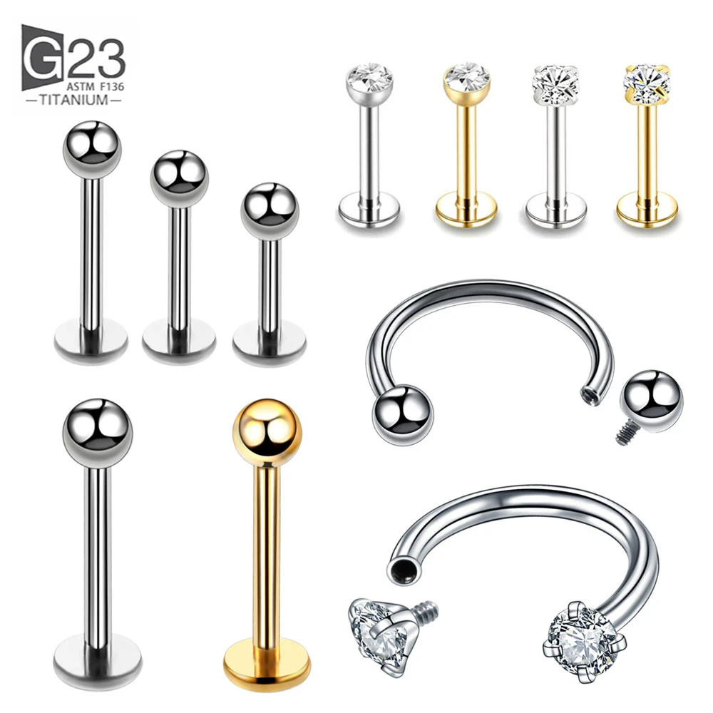 10pc ASTM F136 Titanium Tragus Piercings Labret Stud Lip Rings Piercing