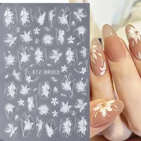 3D White Flower Nail Art Stickers Cute Floral Adhesive Sliders Acrylic Decoration Decals DIY Nail Charms Adhesive Accessories 2