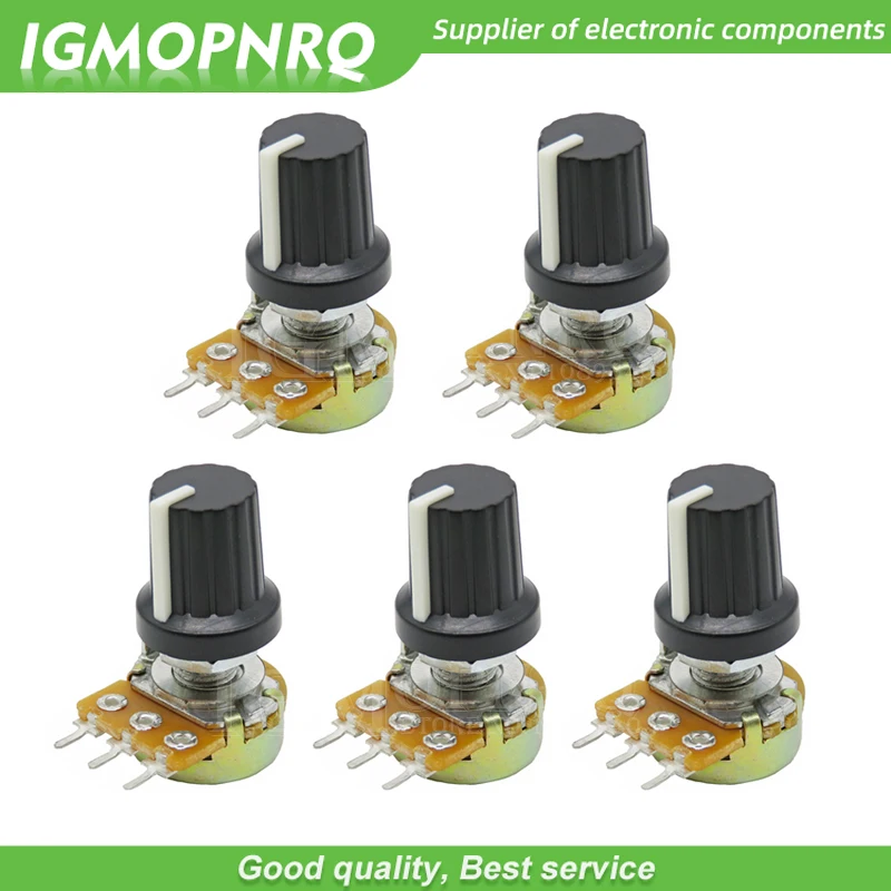 5Sets 5PCS+5PCS WH148 B1K ~ B1M ohm 1K 2K 5K 10K 20K 3Pin 15mm 10K 3 Terminal Linear Taper Rotary potentiometer Arduino