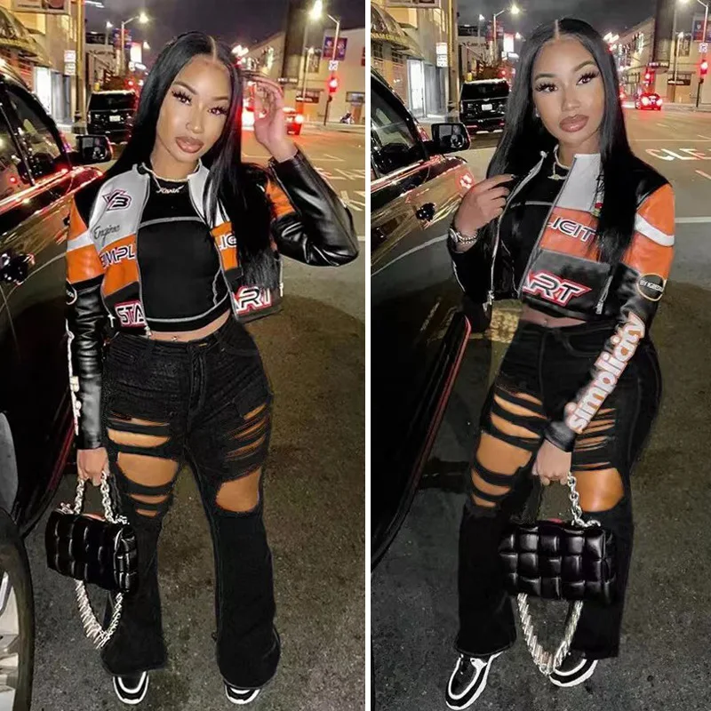 

Новинка 2023, рваные джинсы в европейском и американском стиле, эластичные брюки-карго с высокой талией