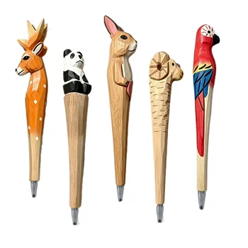 Penna in Legno Intagliata a Mano a Forma di Animale, Colori Vivaci, Scrittura Fluida, Decorazione Creativa per la Casa, Regalo per Studenti, Bambini e Adolescenti, Articoli di Cancelleria