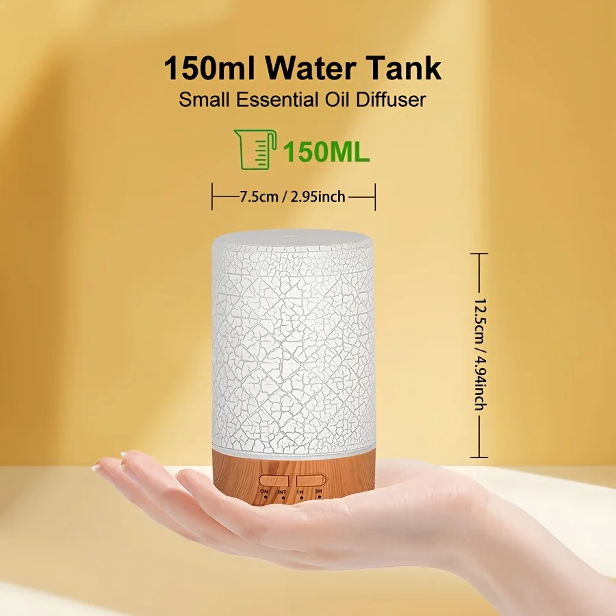 150 ml diffuser voor etherische oliën met crackdesign, USB-voeding, 7 kleuren LED-verlichting, ultrasone luchtbevochtiger voor de woonkamer_voghion.com