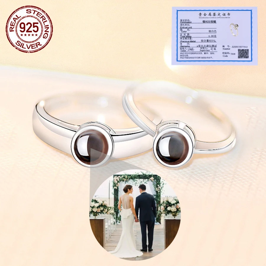 

S925 Sterling Silver Personalized Photo Projection Ring Couple Models Jewelry For Women Gifts 2023 Romantic Wedding Accessories