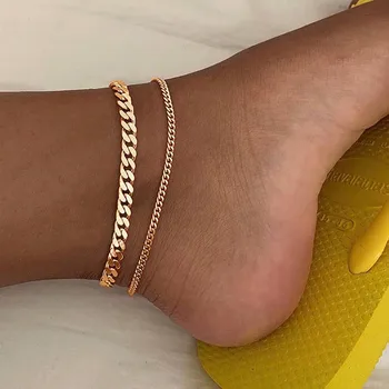 YOBEST Gold Color Double-Layer Anklets For Women Girl New Trend Leg Chain Waterproof Jewelry Gift Party 1