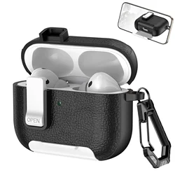 Luxury Leather Textured Earphone Cover with Secure Lock and Invisible Phone Stand - Airpods Pro 3 (Black white)