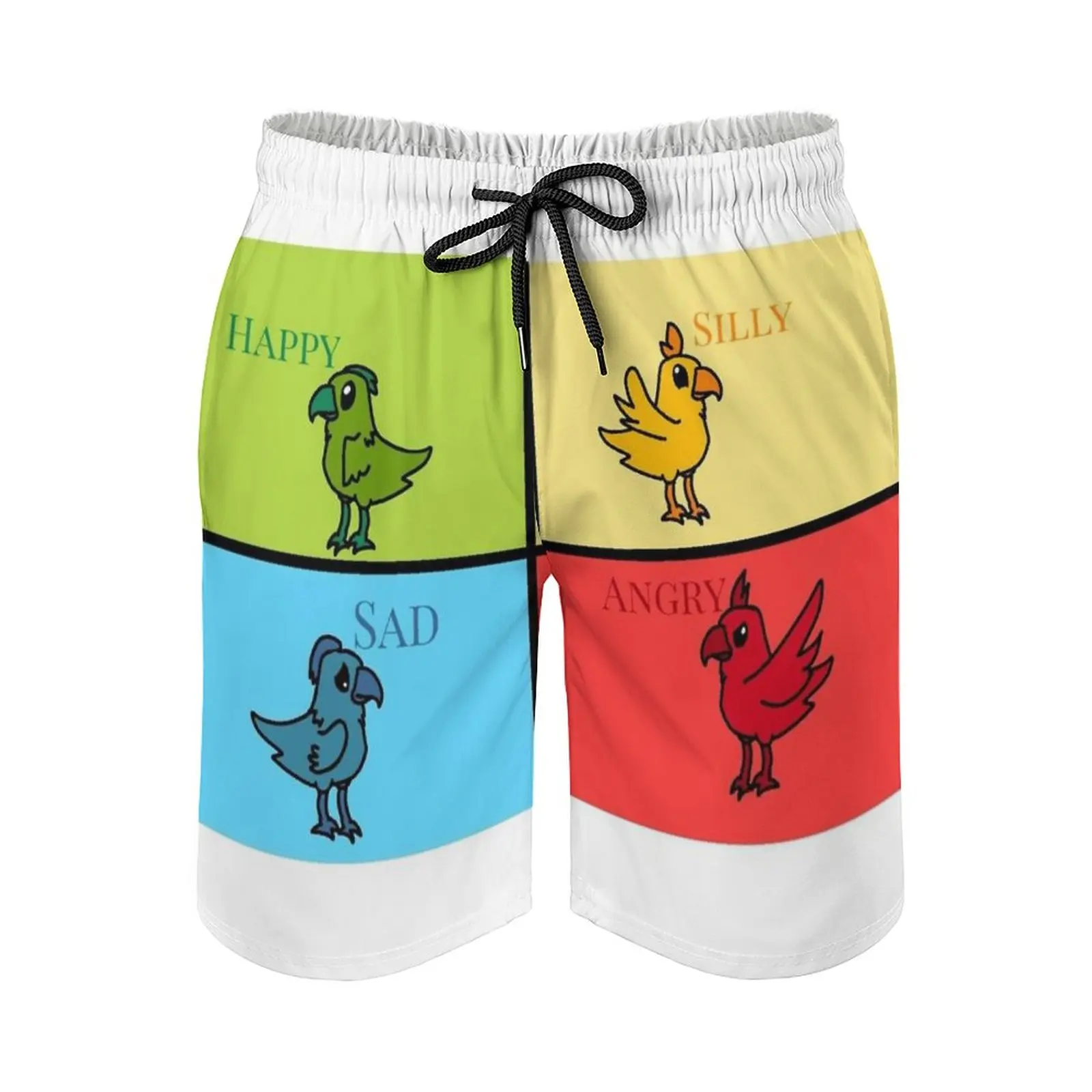 Emotions Men'S Beach Shorts 3D Printing Loose Surf Board Shorts Beachwear Birds Bird Cute Happy Silly Sad Angry Beach Shorts