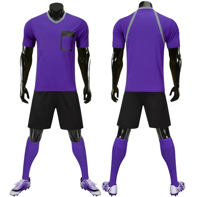 Football Uniform Sports Uniform Sets Soccer Referee Equipment Men's V-neck Football Referee Jersey Sets with Front Pockets Quick Dry Breathable Team Match Training Soccer Uniform