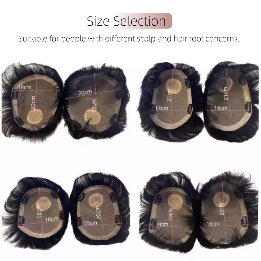 Parrucchino Nero Naturale da Uomo, Parrucca Corta in Capelli Umani, Topper per Uomini, Extension con Clip per Calvizie e Perdita di Capelli - immagine 5