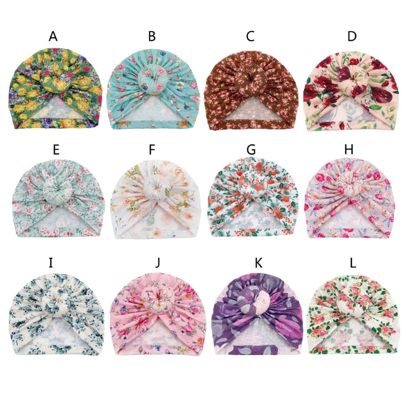 

Infant Indian Hat Baby Turban Hat Large Bun-Knot Hat Floral Print Headwrap cap for Babies 0-12M Newborn Hair Accessories