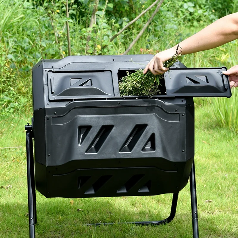 מחסום חצר בנפח 160 ליטר עם פח קומפוסט, חדר גינה מסתובב, פח זבל קומפוסט חיצוני