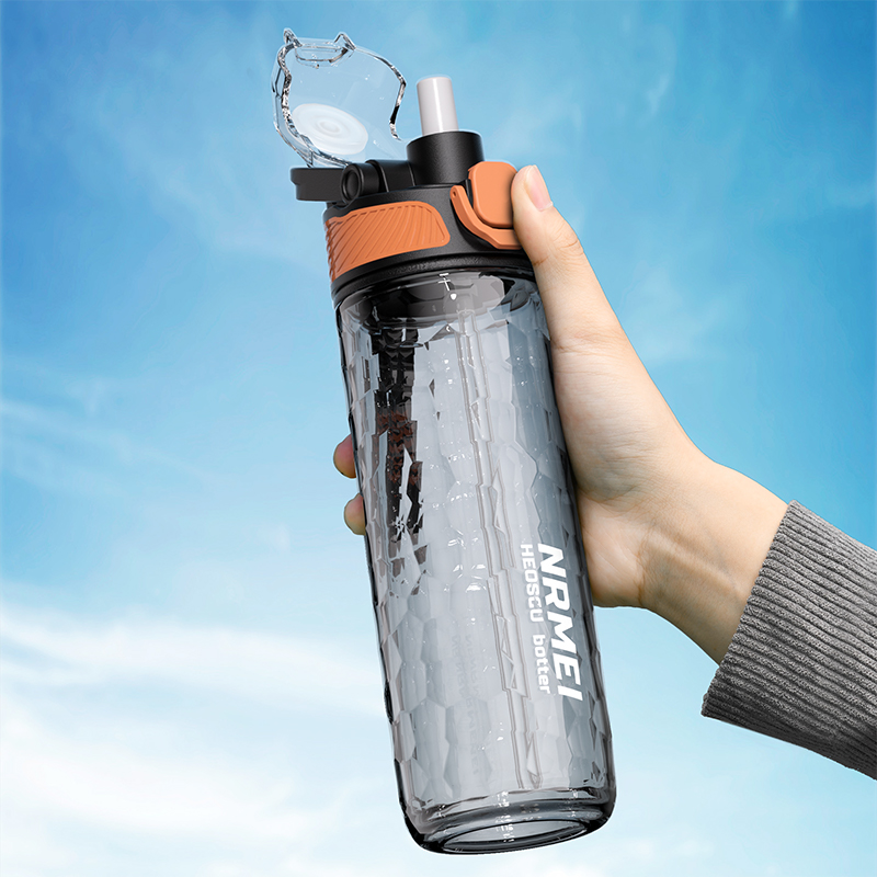  Summer Sport Water Bottles with Straw Tritan Cup One Click Open Water Bottle with Handle Outdoor Portable Drinking Bottles 