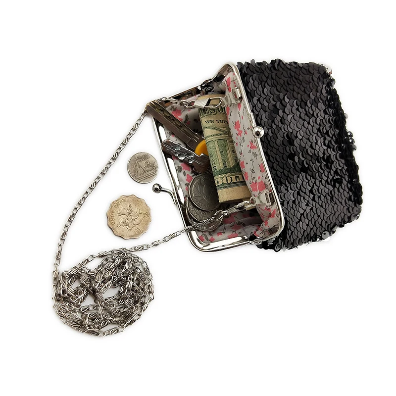 NICOLE & CO New Women Sequin Coin Purse Shoulder Messenger Small Bag Female Metal Farme Wallet Girl Mini Change Card Package