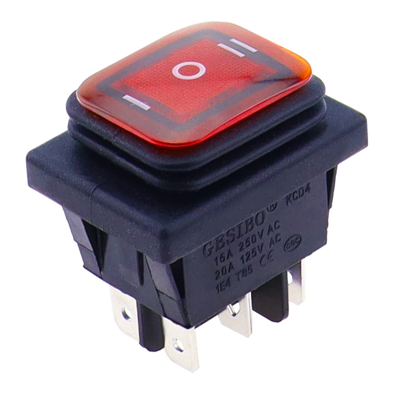 ロッカースイッチ 30x22 高耐久 防水 ロッカースイッチ 赤 LED 220V