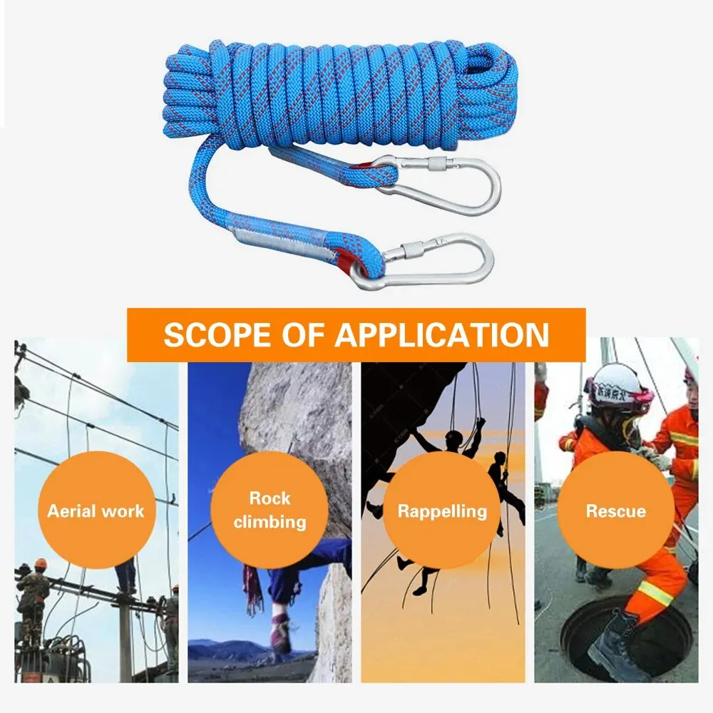 Tomshoo 10mm Rock Climbing Rope 10M/20M/30M Outdoor Static Rapelling Rope for Fire Rescue Safety Escape Climbing Accessories climbing rope