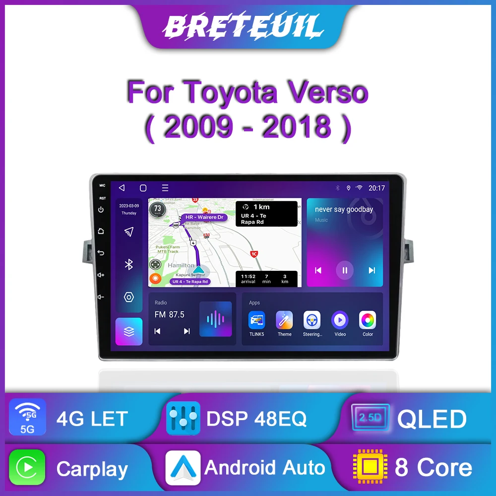 

Автомагнитола для Toyota Verso R20, 2009 2010 2011 2012 2013 2014 2015 2016, Android, мультимедийный видеоплеер, GPS-навигация, Carplay, QLED, сенсорный экран, автостерео