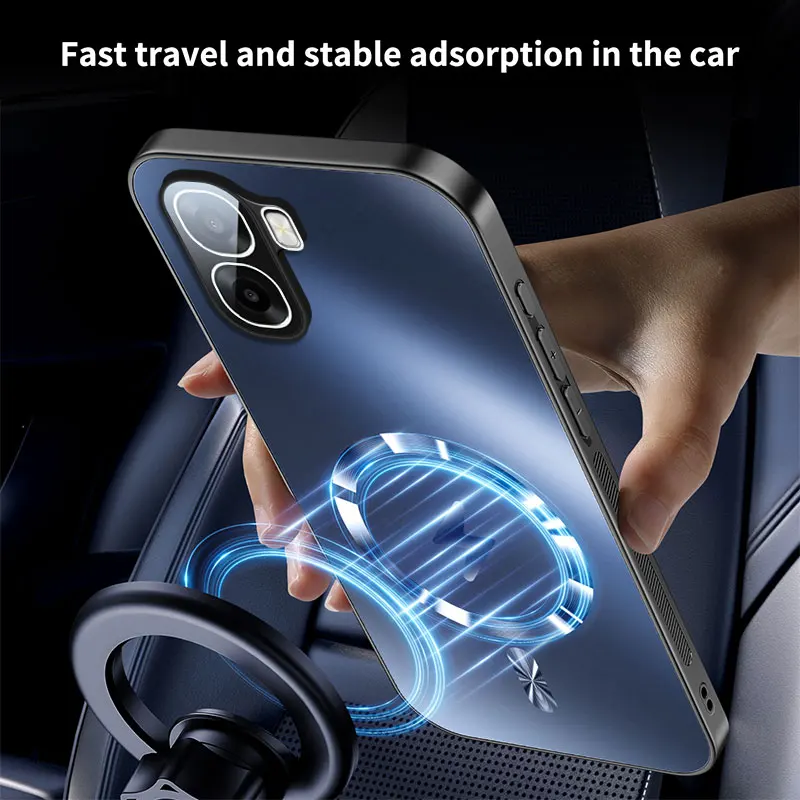 Enhanced Magnetic Shockproof Back Cover with Camera Lens Protection and Wireless Charging Compatibility