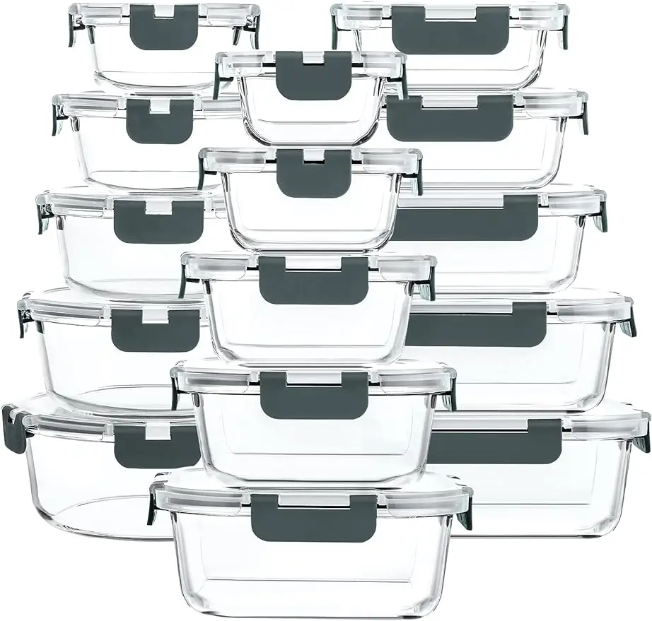 

M MCIRCO 30 шт. стеклянные контейнеры для хранения пищевых продуктов с защелкивающимися крышками, набор стеклянных контейнеров для подготовки пищи-