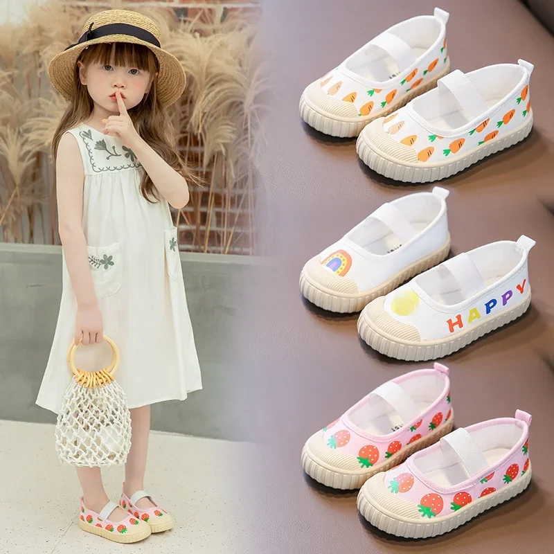 New White Toddler Girl Sneakers Cute Strawberry Kids Shoes for Girl Soft Bottom Cartoon Radish Children Canvas Shoes Girl E06292 2