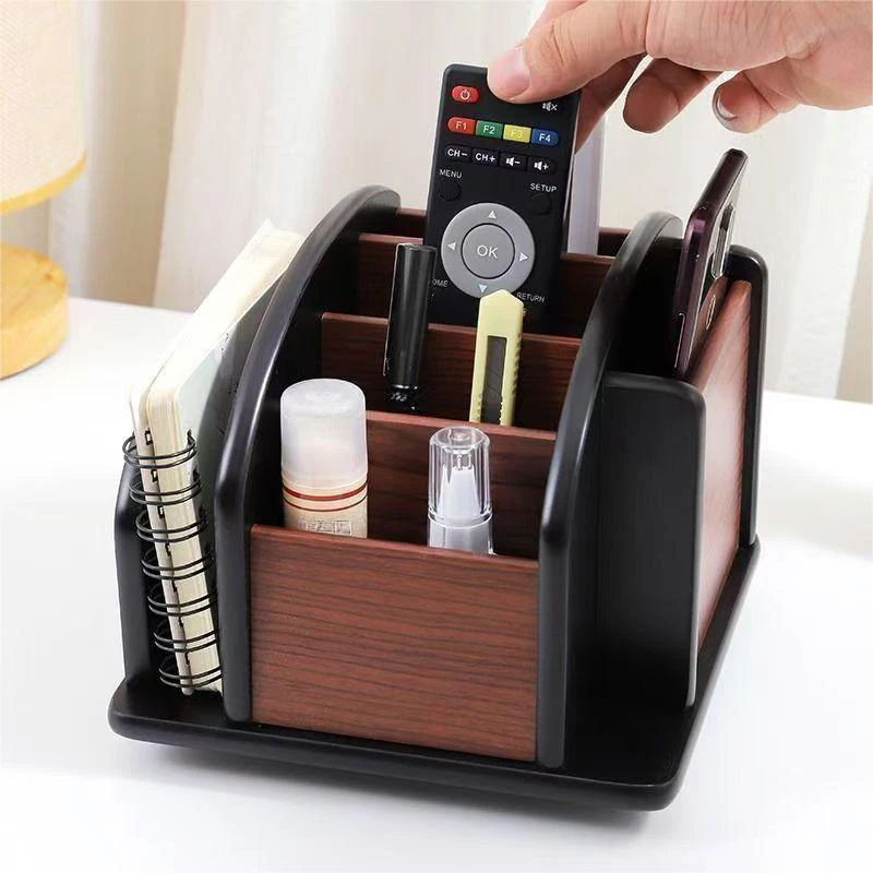 Wooden Multifunctional Storage Box Desk Desktop Pen Holder Business Card Storage Ornaments Can Be Rotated