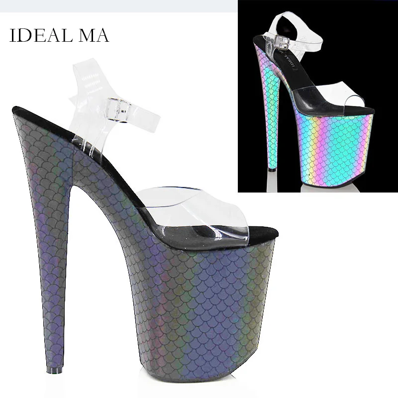 Ideale Ma Nuovi Tacchi Alti Sfumati Fluorescenti 20 Cm8 Pollici Club Performance Pole Dance Fondo Spesso Sandali In Materiale Riflettente