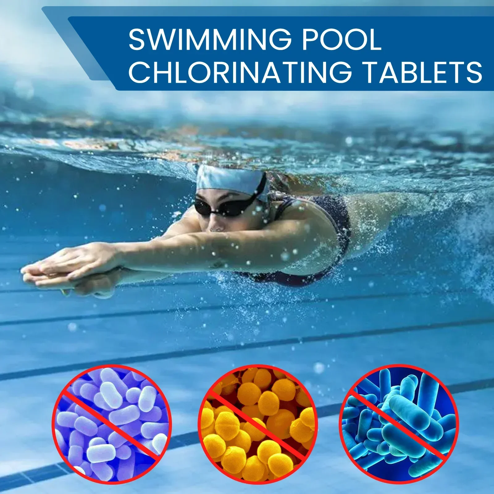 Pool Cleaning Tablets 100pcs/Box Swimming Pool Cleaning Tablet Chlorine Bromine Tablets Cleaner Swimming Spa Hot Tub Cleaning Supplies