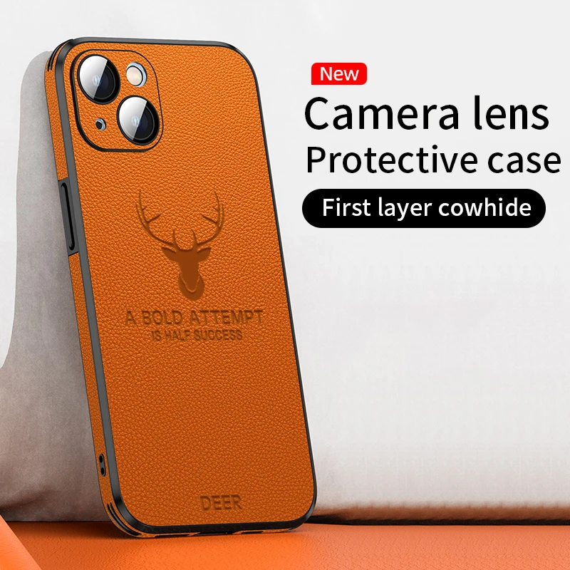 

Luxury Lychee Pattern Leather Phone Case For iPhone 14 Camera Lens Protector Mobile Phone Cover For iPhone 13 Pro Max 12 Fundas