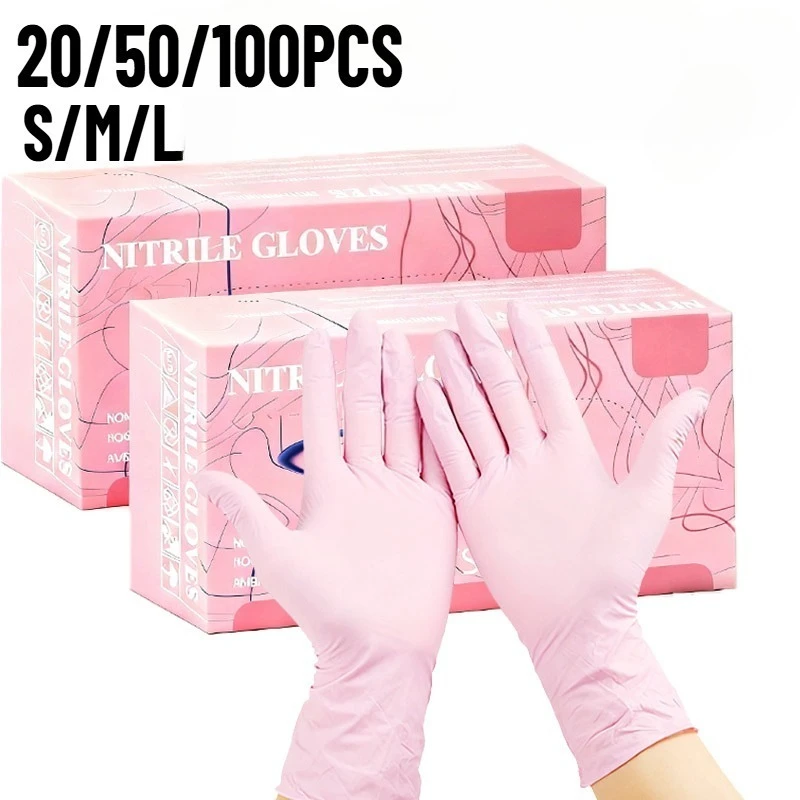 Disposable nitrile gloves 20/50/100PCS light pink for pet bath kitchen cleaning hygiene embroidery beauty hairdressing