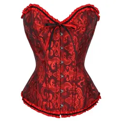 Elegant Floral Lace Overbust Corset - Vintage Gothic Satin Shapewear - XXXL (Red Black)
