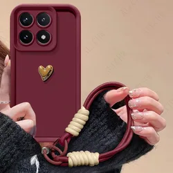 Golden Love Heart Hand Strap Full Package Phone Case Cover for Honor X9 5G (Wine)