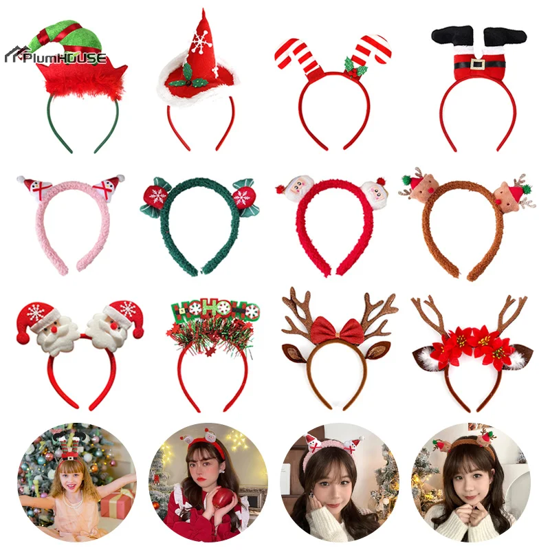 Kawaii Christmas Plush Headband Cute Cartoon Santa Claus Antler Snowman Hair Hoops Christmas Party Hair Accessories Xmas Gifts